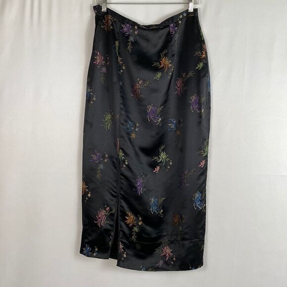 Chinatown Bazaar Chicago black floral midi pencil skirt size L - Picture 1 of 9